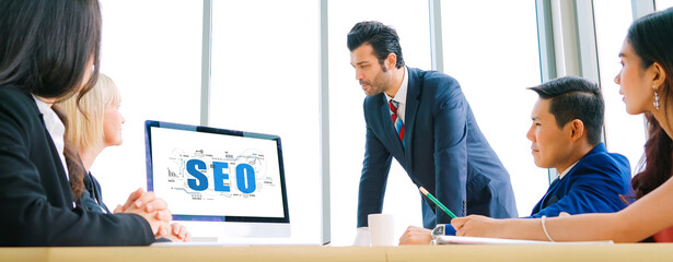 SEO search engine optimization for modish e-commerce and online retail business showing on computer...