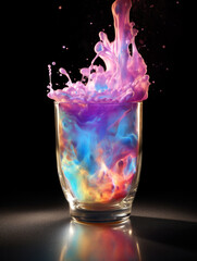 mixed fruit falling in colorful juices splashing. generated by AI