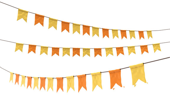 BANDEIROLAS AMARELO E LARANJA FRENTE E LADO PARA FESTA JUNINA DE S&radic;&Eacute;O JO&radic;&Eacute;O 3D RENDER
