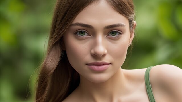 A Gorgeous Young Woman With Long Brown Hair And Green Eyes