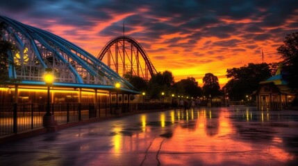 Fototapeta premium beautiful twilight sky above an amusement park generative ai
