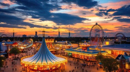 beautiful twilight sky above an amusement park generative ai