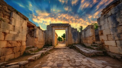 Fototapeta na wymiar beautiful twilight sky above an ancient ruins generative ai