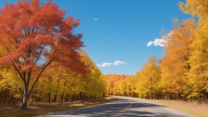 A Tasteful View Of A Road With Trees In The Fall