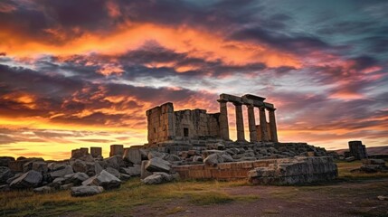 Obraz premium beautiful twilight sky above an ancient ruins generative ai