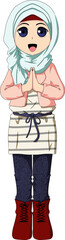 cartoon illustration of a Muslim woman in a unique pose. nice picture for your needs