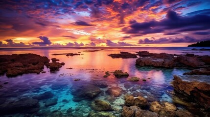 Fototapeta na wymiar beautiful twilight sky above a coral reef generative ai