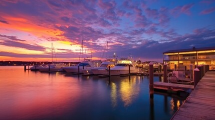 Fototapeta na wymiar beautiful twilight sky above a harbor. generative ai