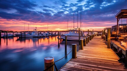 Fototapeta premium beautiful twilight sky above a harbor. generative ai