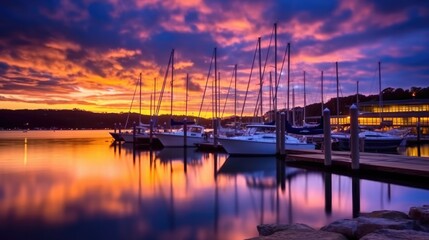 beautiful twilight sky above a harbor. generative ai