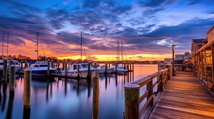 Fototapeta na wymiar beautiful twilight sky above a harbor. generative ai