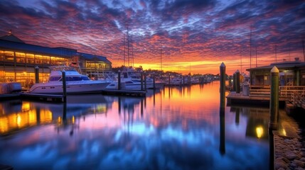 beautiful twilight sky above a harbor. generative ai
