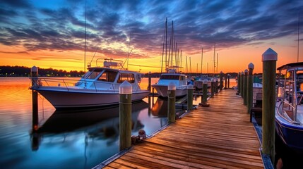 Obraz premium beautiful twilight sky above a harbor. generative ai