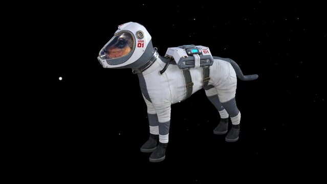 Dog astronaut in outer space, Pug wearing spacesuit - 3D loop animation