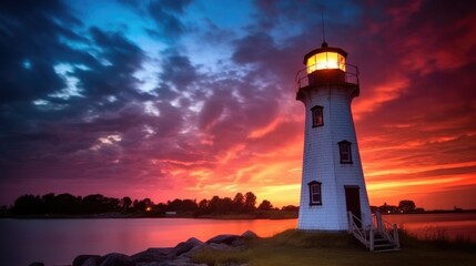beautiful twilight sky above a lighthouse generative ai