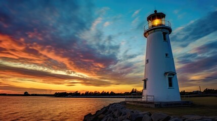 Obraz premium beautiful twilight sky above a lighthouse generative ai