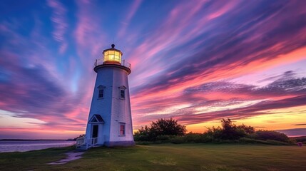 Fototapeta na wymiar beautiful twilight sky above a lighthouse generative ai