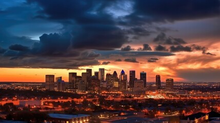 Fototapeta na wymiar beautiful twilight sky above a modern city skyline generative ai