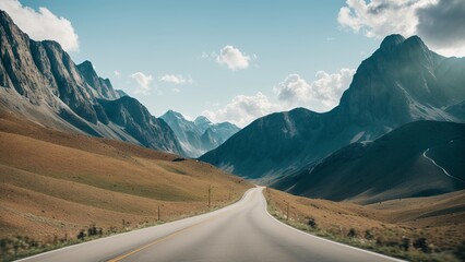 A Tasteful View Of A Road In The Mountains With A Sky Background