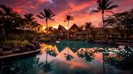 Fototapeta na wymiar beautiful twilight sky above a tropical paradise generative ai