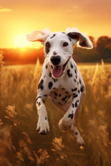 Dalmatian dog running towards the camera