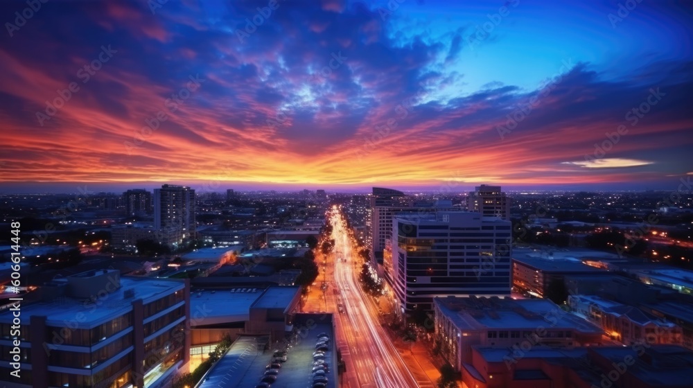 Wall mural beautiful twilight sky in an urban cityscape generative ai