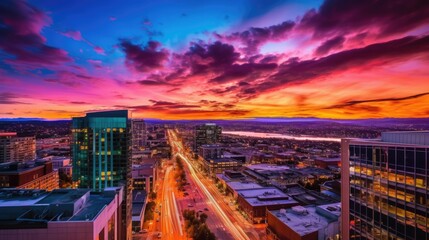 Fototapeta na wymiar beautiful twilight sky in an urban cityscape generative ai