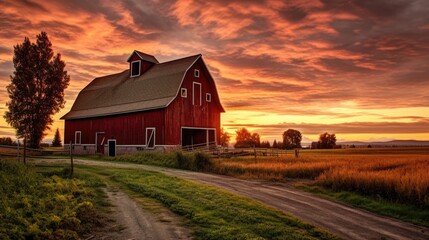 beautiful twilight sky in a farm landscape generative ai