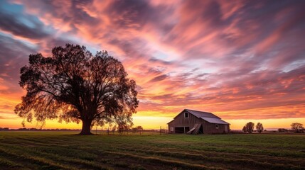 Naklejka na ściany i meble beautiful twilight sky in a farm landscape generative ai