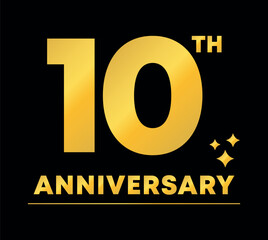 10 th anniversary logo. ten years anniversary celebration logotype. happy birthday. vector gold, golden