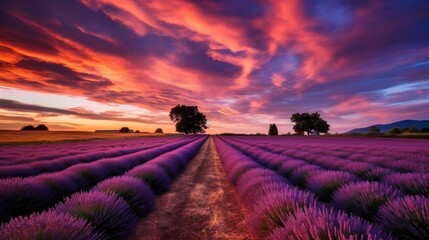 beautiful twilight sky in a lavender field generative ai