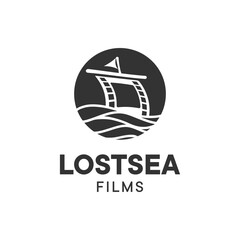Simple logo combination of sailboat and film strip. It is suitable for use for film production logos.