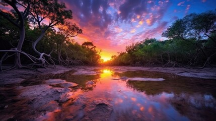 Obraz premium beautiful twilight sky in a mangrove forest generative ai