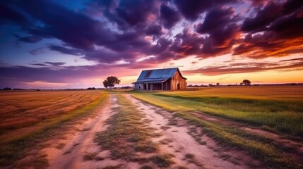 beautiful twilight sky in a rural countryside generative ai