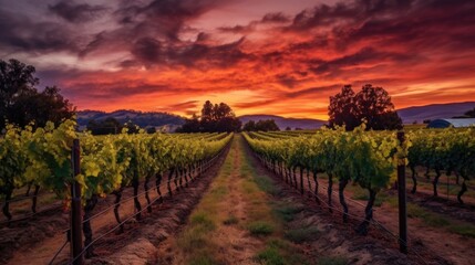 Fototapeta na wymiar beautiful twilight sky in a vineyard generative ai