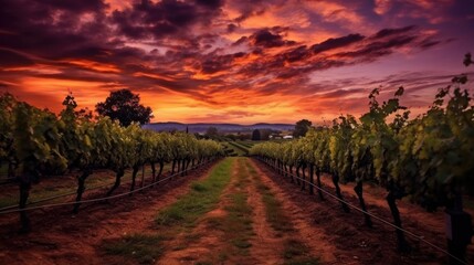 Fototapeta na wymiar beautiful twilight sky in a vineyard generative ai