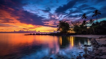 Fototapeta na wymiar beautiful twilight sky over an island generative ai