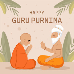 happy guru purnima illustration in flat design with monk