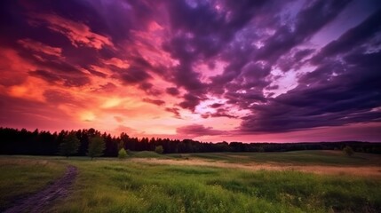 Naklejka na ściany i meble beautiful twilight sky over a meadow generative ai