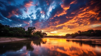 Fototapeta na wymiar beautiful twilight sky over a river generative ai