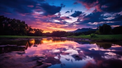 beautiful twilight sky over a river generative ai