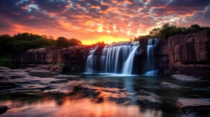 beautiful twilight sky over a waterfall generative ai