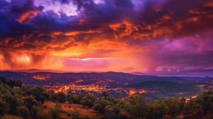 Fototapeta na wymiar beautiful twilight sky surrounded by hills generative ai