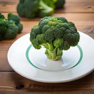 The image features a vibrant green bunch of broccoli placed on a clean