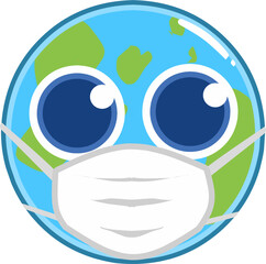 Earth using masker to prevent covid illness. Perfect for health education purpose.