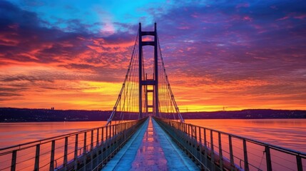 Fototapeta na wymiar beautiful twilight sky over a suspension bridge generative ai