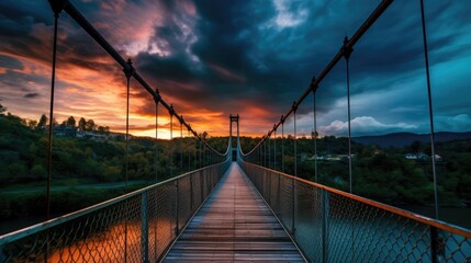 beautiful twilight sky over a suspension bridge generative ai