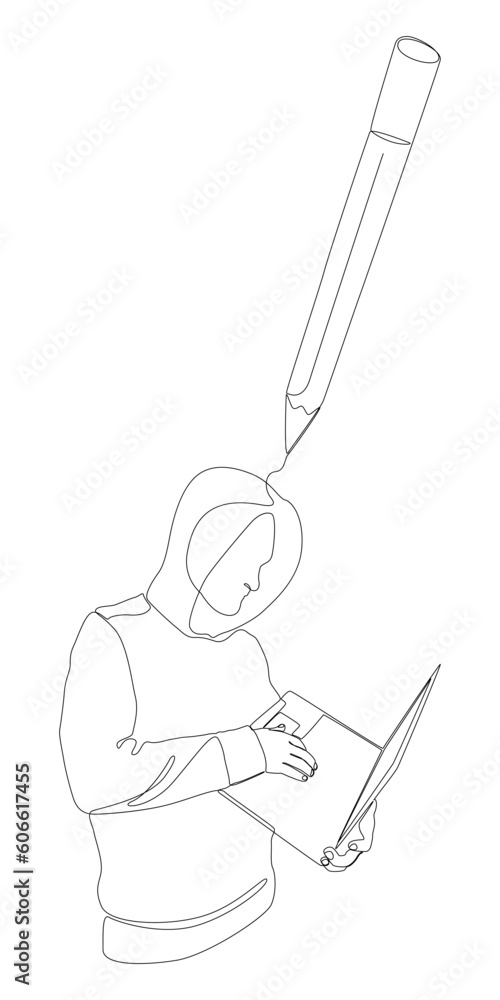 Poster one continuous line of computer hacker drawn by with felt tip pen. thin line illustration vector con