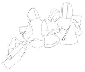 One continuous line of Computer Hacker drawn by with felt tip pen. Thin Line Illustration vector concept. Contour Drawing Creative ideas.