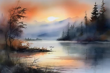 Acrylic prints Salmon A lake district inspired digital watercolour landscape scene.